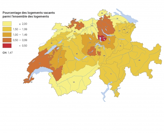 Taux de logements vacants par canton au 1er juin 2017. Office fédéral de la statistique