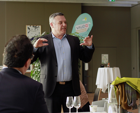 Frédéric Marin, directeur commercial chez Dupasquier SA, lors de la rencontre avec les grossistes et revendeurs organisée par Vaud Promotion. Vaud Promotion