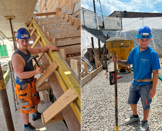 Deux des cinq apprentis qui forment la Junior Team de l’entreprise Georges Demierre et fils SA : Aurélien Morier (3e année) et Leandro Moreira Santo (2e année), qui poursuivent leur apprentissage de CFC maçon à Poliez-Pittet.
